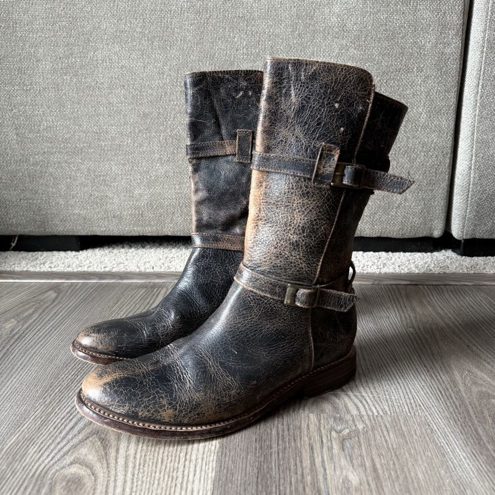 BED STU Cobbler Series Sandover Brown Leather Mid Buckle Boots Distressed 8
